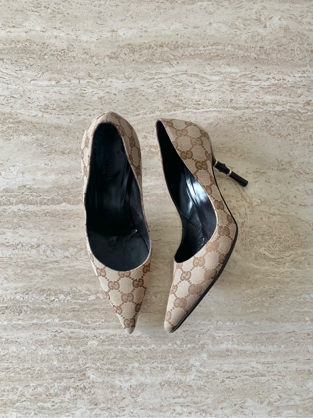 Vintage Gucci GG Canvas Bamboo Heel Pumps